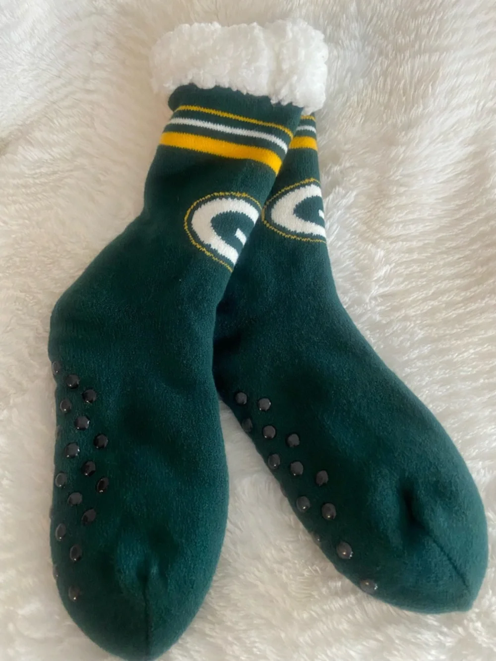 Green Bay Logo Sherpa-Lined Team Socks - Dark Green & White